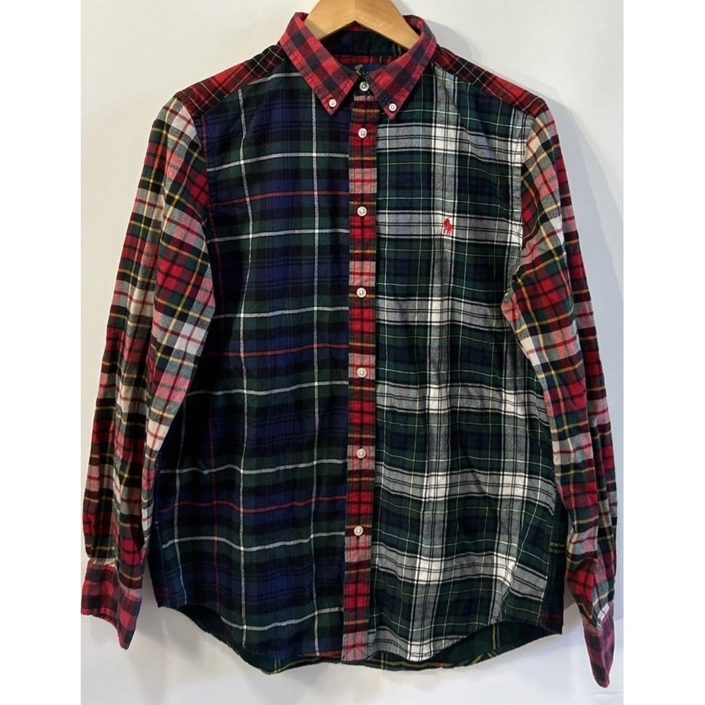 Boys Ralph Lauren Tartan Plaid L/S Button Down Flannel Shirt Holiday XL 18/20 EC